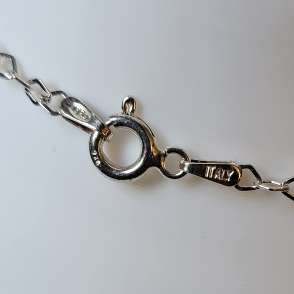 ITALY Sterling Silver Necklace Drop Pendant with Gemstones Amethyst 16.5" - Picture 8 of 8